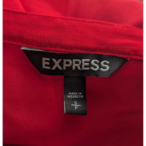 Express Red Blouse Size S Panels Roll up Sleeve Pockets Chic Colorful Career - Picture 5 of 7
